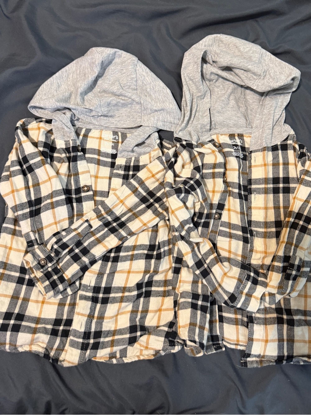 2 Carter's Plaid Hooded Flannel Shirt - Cream, Black & Yellow